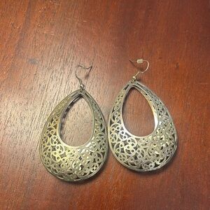Intricate Silver and Gold Filigree Teardrop Earrings
